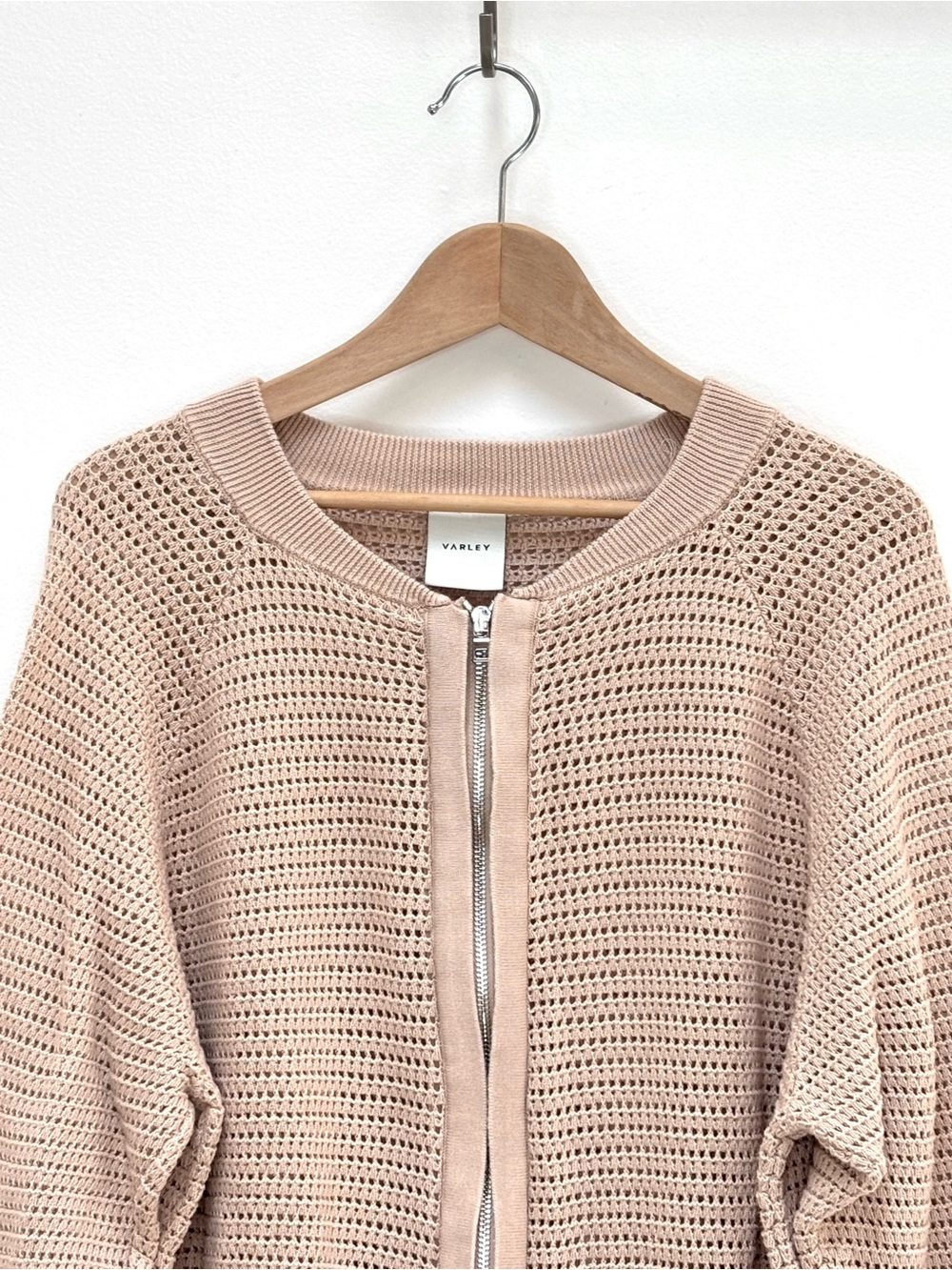 Varley Cameron Knit Cardigan Sweater Full Zip Cotton Moonlight Beige Large - Picture 5 of 14